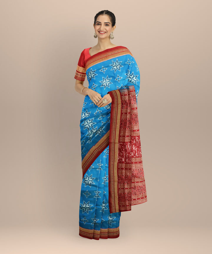 Navy blue maroon silk handloom sambalpuri saree
