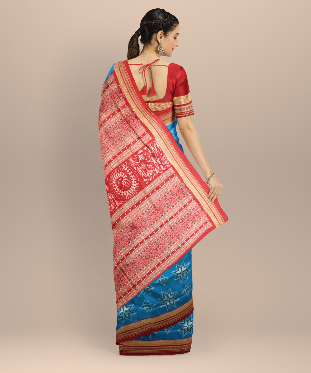 Navy blue maroon silk handloom sambalpuri saree