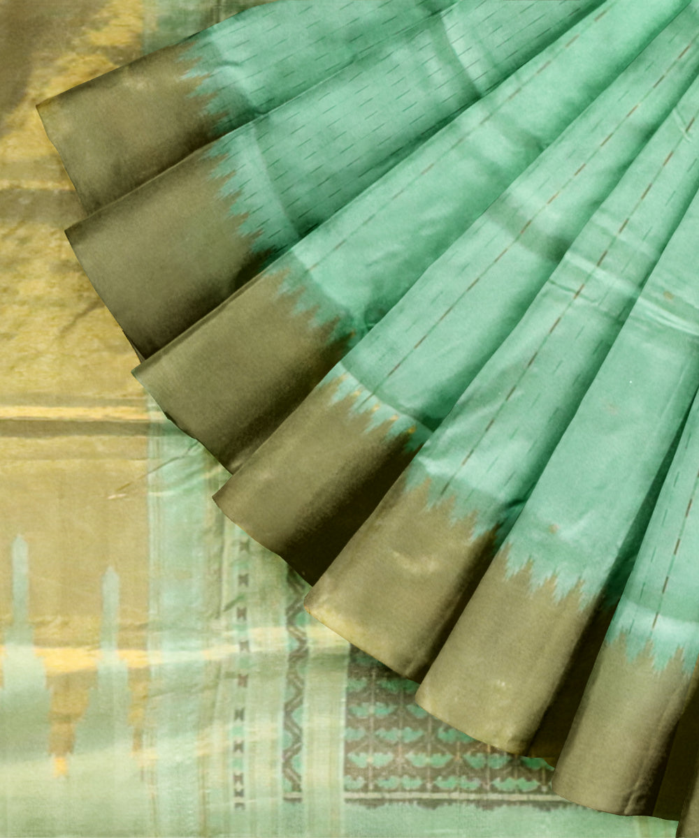 Turquoise golden silk handloom sambalpuri saree