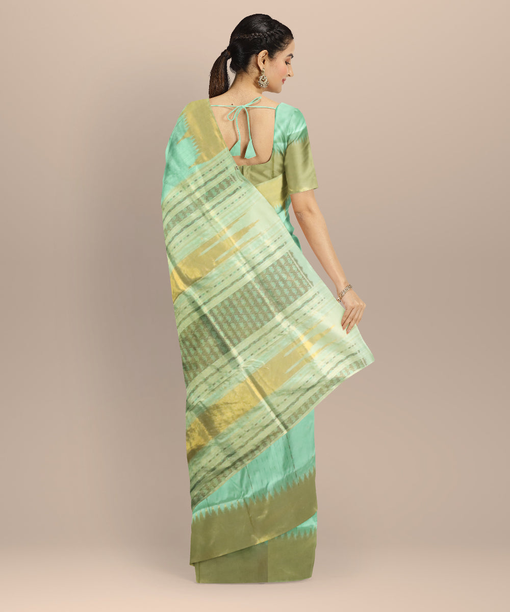 Turquoise golden silk handloom sambalpuri saree