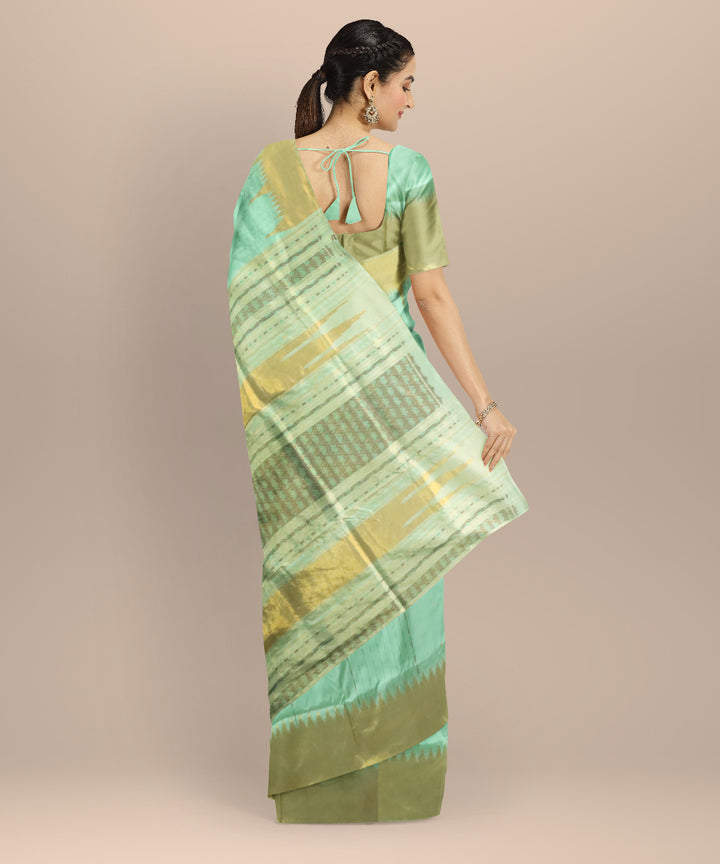 Turquoise golden silk handloom sambalpuri saree