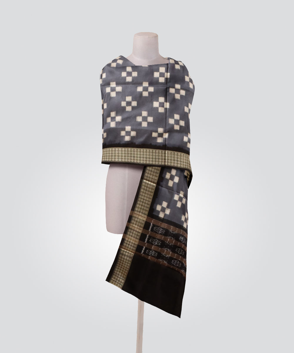 Grey black silk handloom sambalpuri dupatta