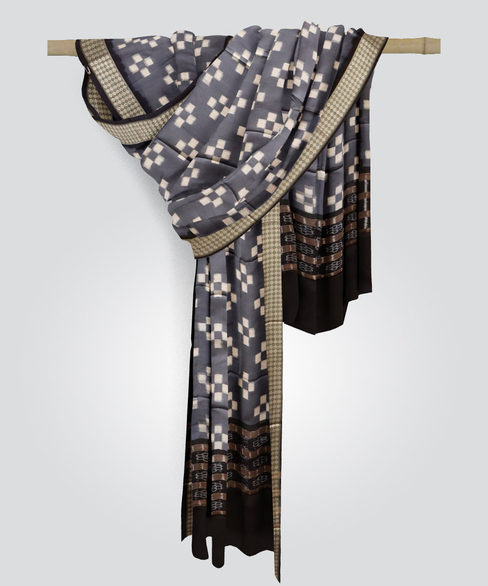 Grey black silk handloom sambalpuri dupatta