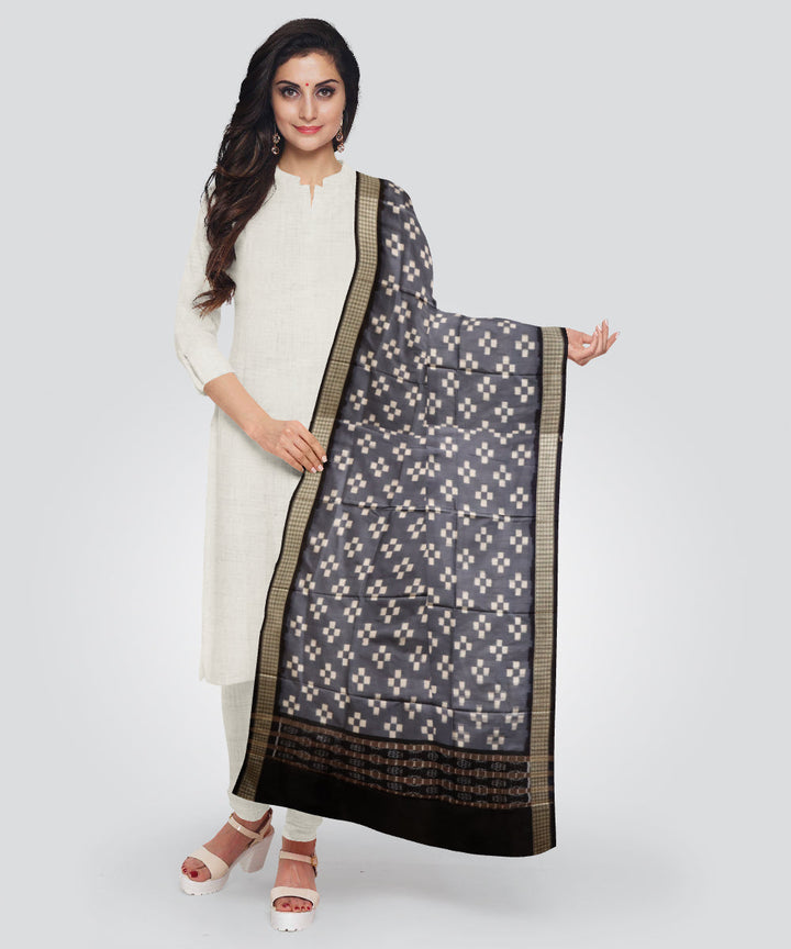 Grey black silk handloom sambalpuri dupatta