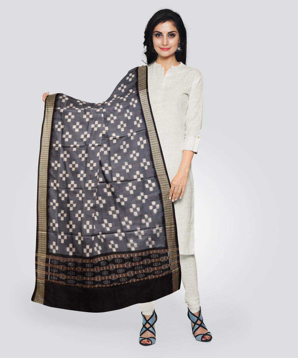 Grey black silk handloom sambalpuri dupatta