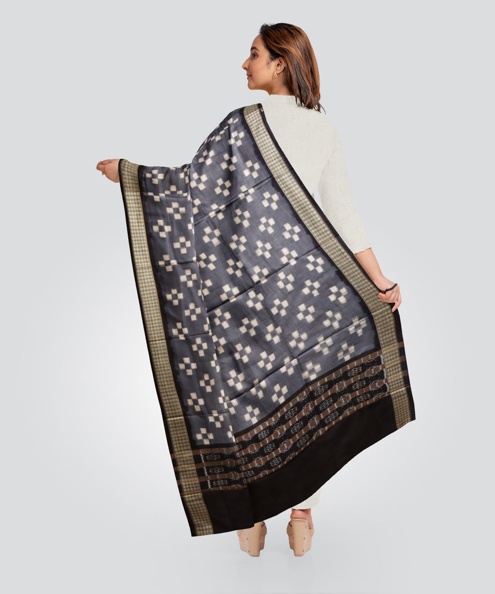 Grey black silk handloom sambalpuri dupatta