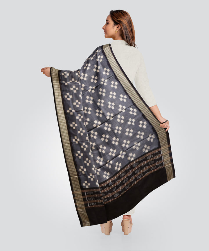 Grey black silk handloom sambalpuri dupatta
