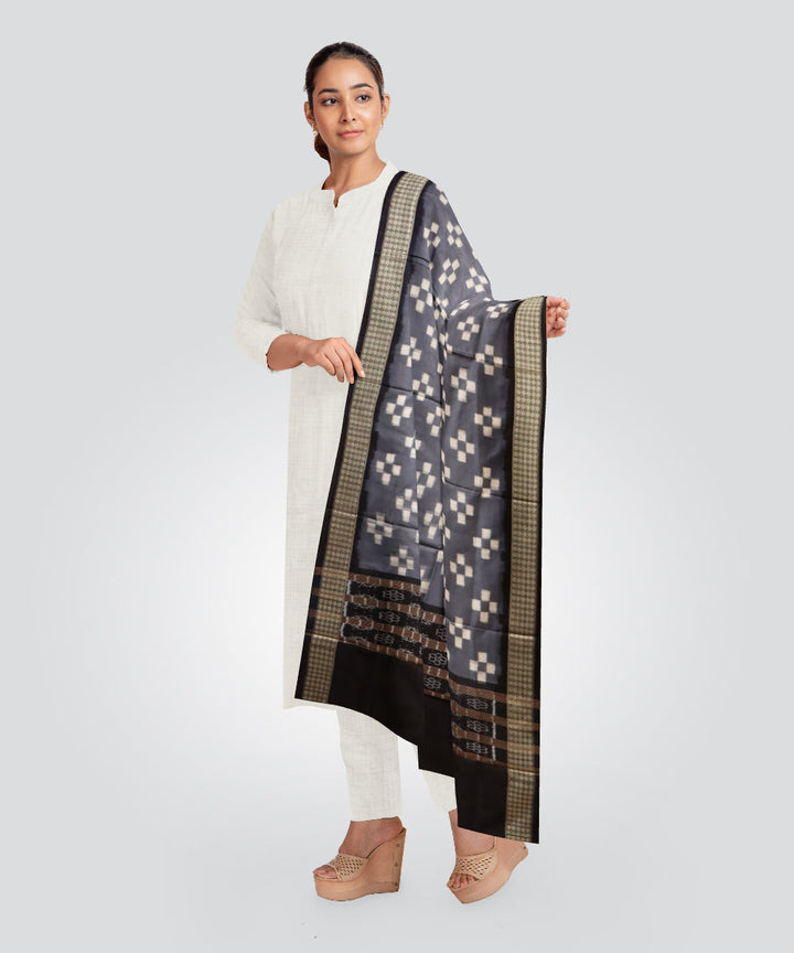 Grey black silk handloom sambalpuri dupatta
