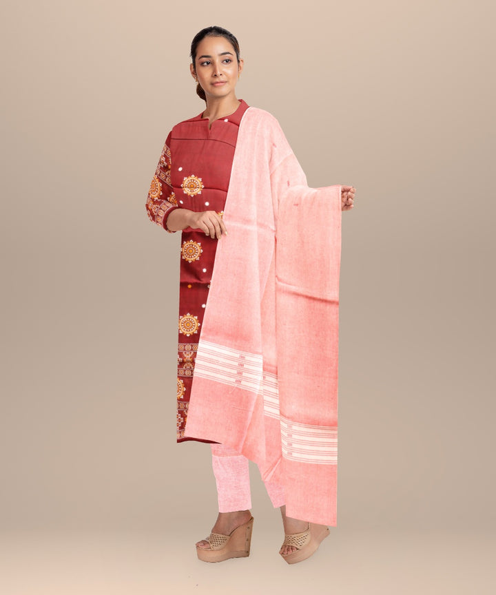 Maroon cameo pink handloom cotton sonepur dress material