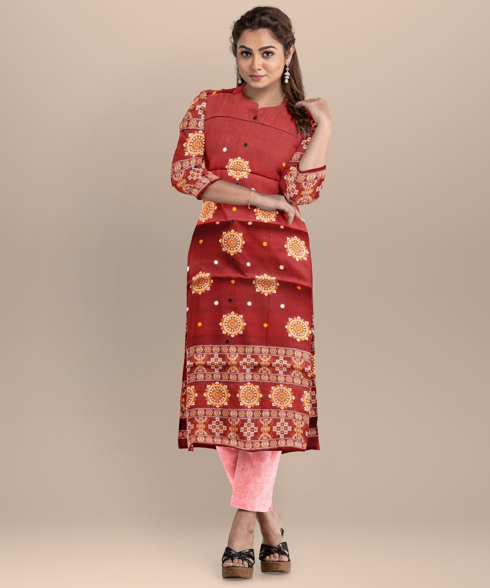Maroon cameo pink handloom cotton sonepur dress material