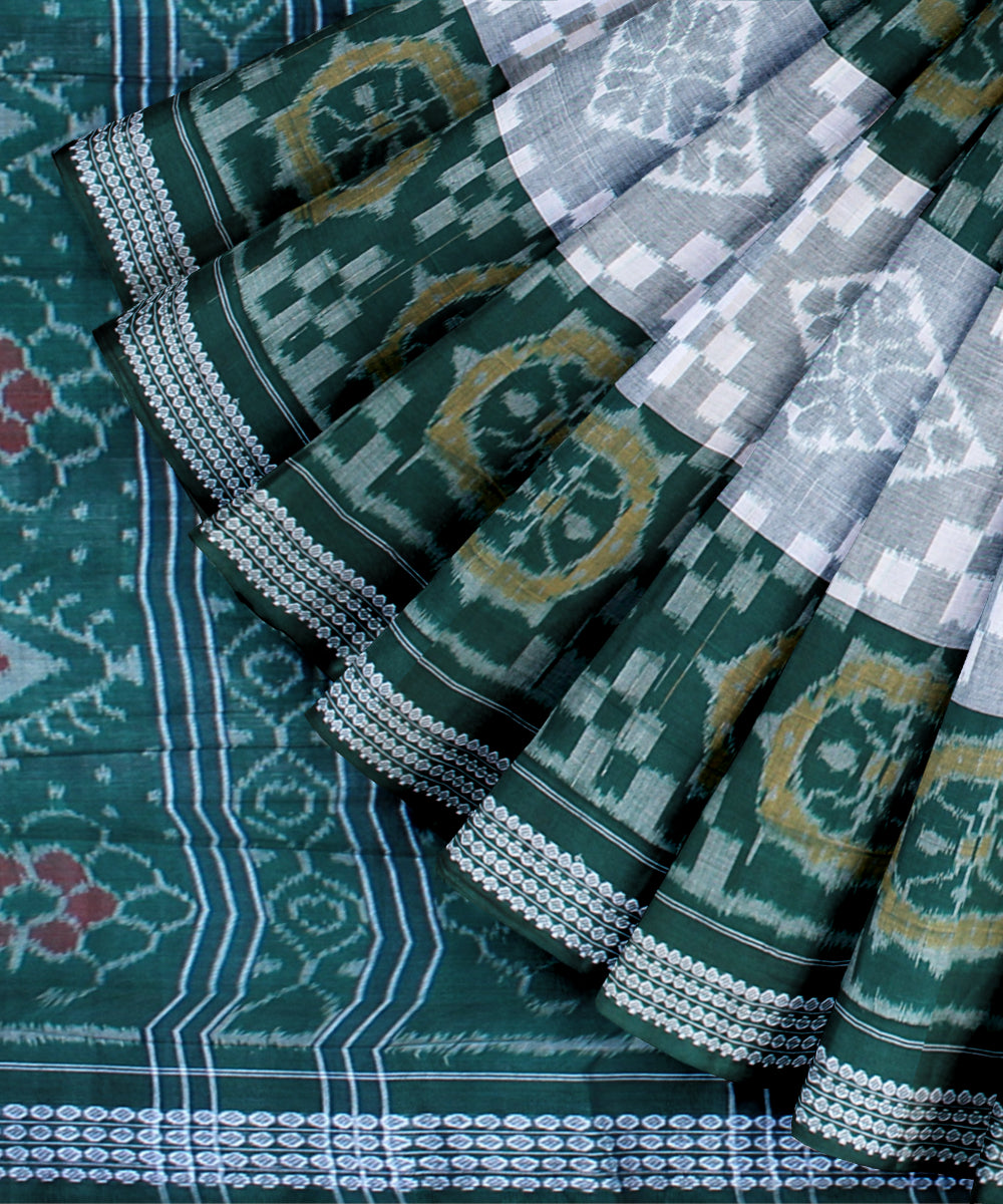Dark green grey handwoven cotton sambalpuri saree