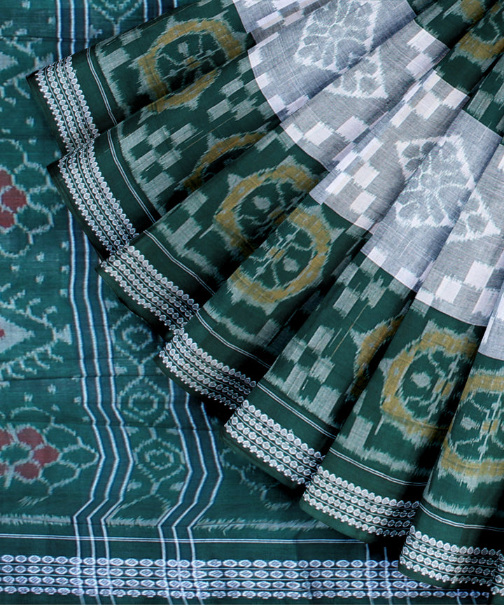 Dark green grey handwoven cotton sambalpuri saree
