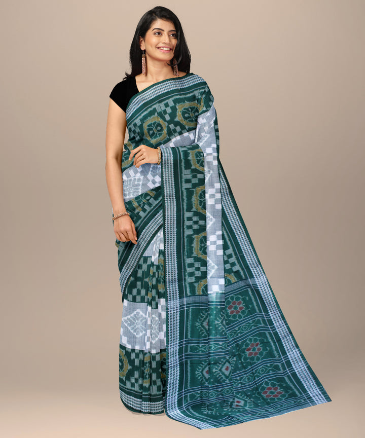 Dark green grey handwoven cotton sambalpuri saree