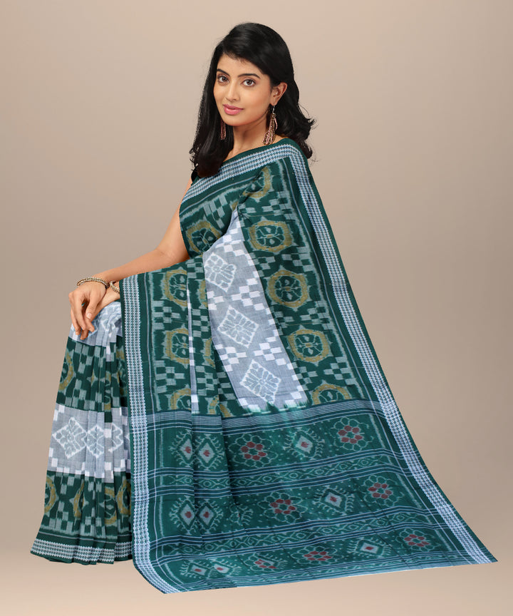 Dark green grey handwoven cotton sambalpuri saree