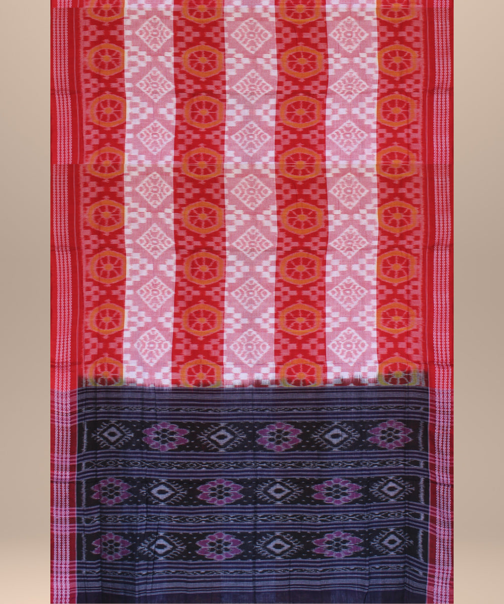 Red pink cotton handwoven sambalpuri saree