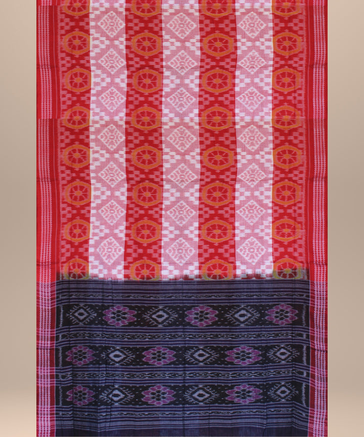 Red pink cotton handwoven sambalpuri saree