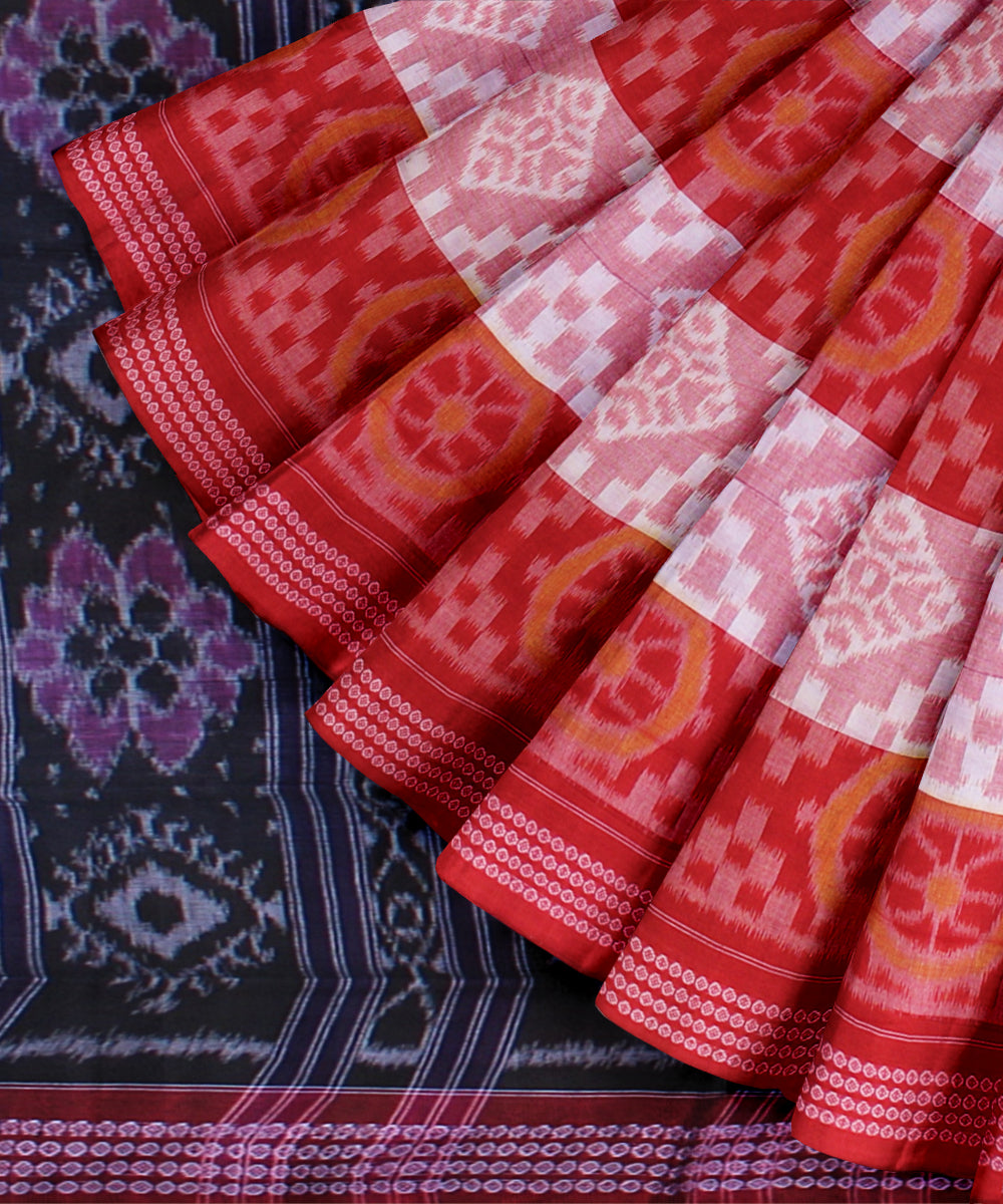 Red pink cotton handwoven sambalpuri saree