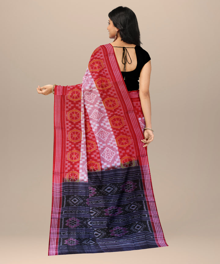 Red pink cotton handwoven sambalpuri saree