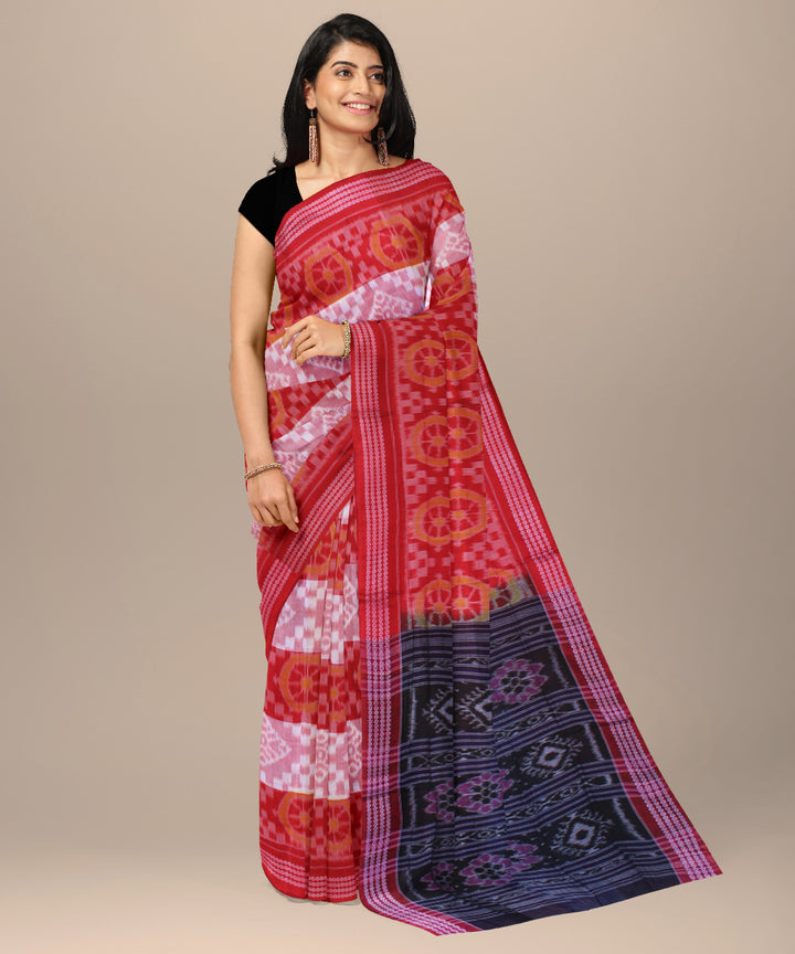 Red pink cotton handwoven sambalpuri saree
