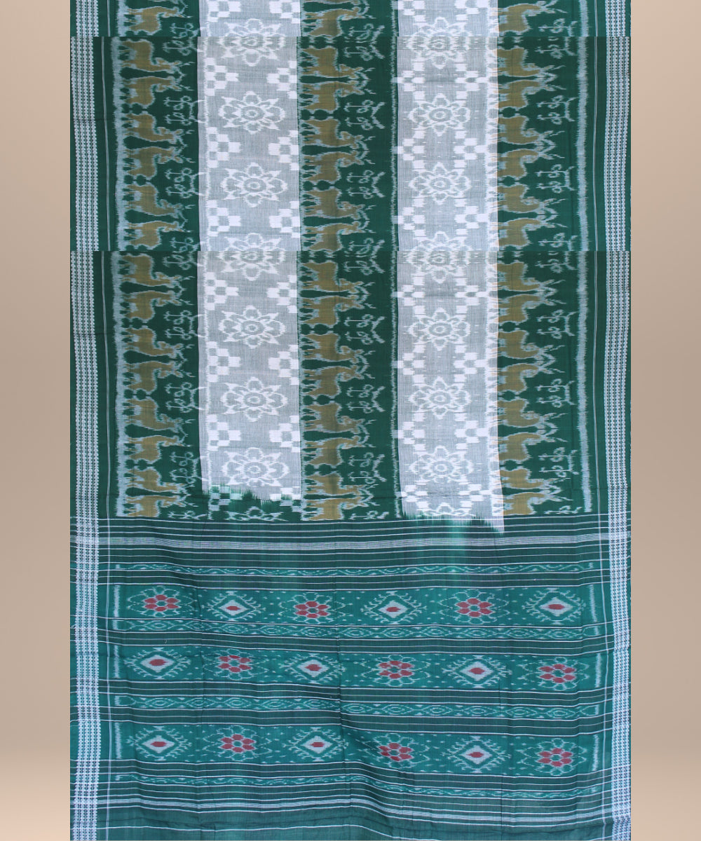 Dark green grey cotton handwoven sambalpuri saree