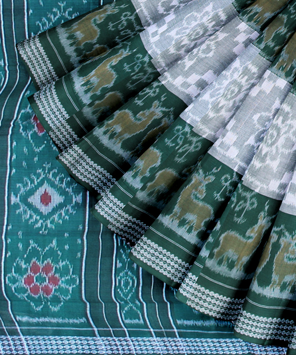 Dark green grey cotton handwoven sambalpuri saree