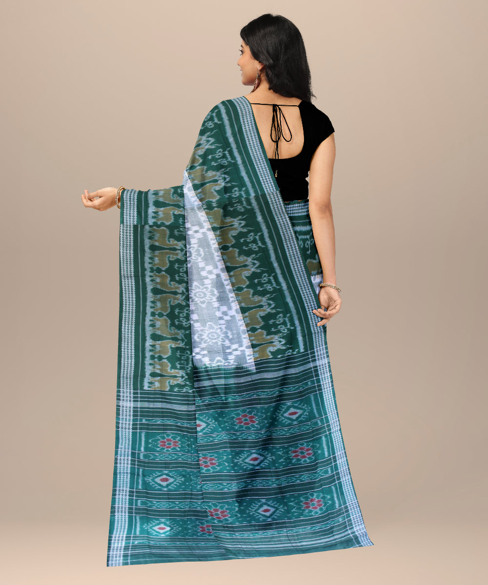 Dark green grey cotton handwoven sambalpuri saree