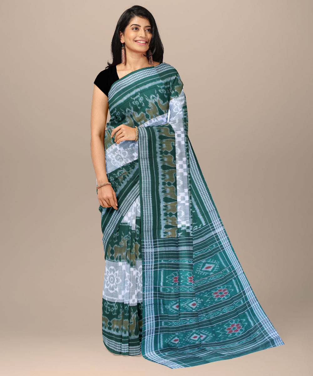 Dark green grey cotton handwoven sambalpuri saree
