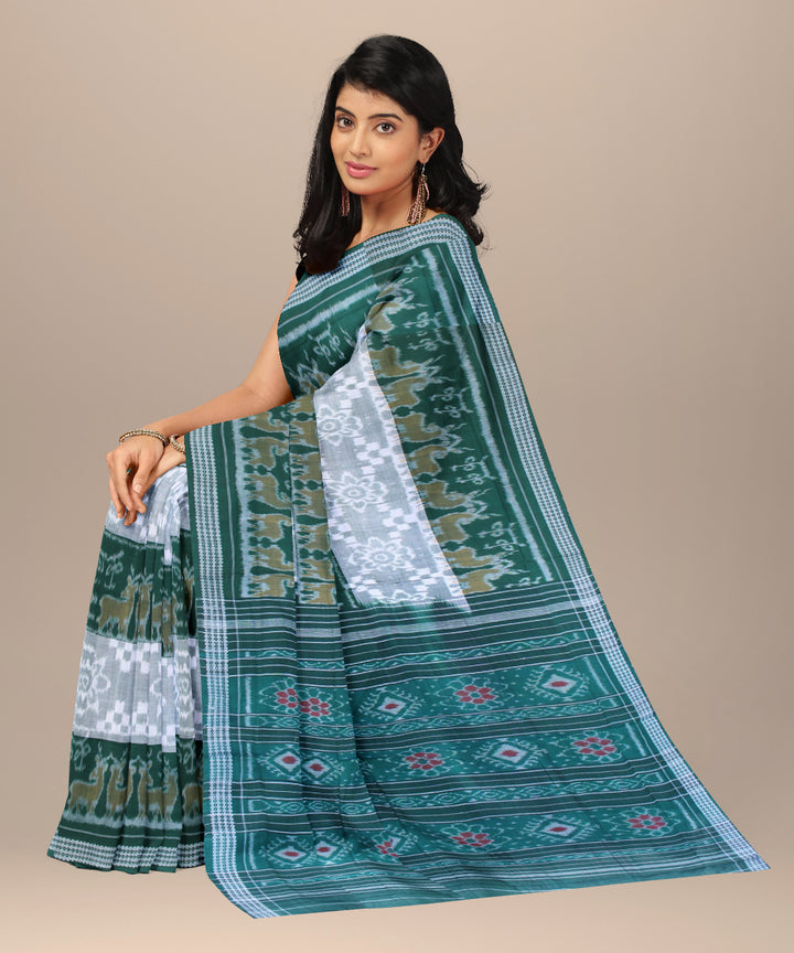 Dark green grey cotton handwoven sambalpuri saree