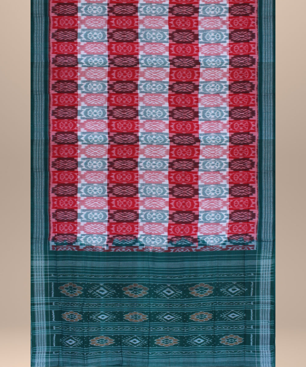 Red pink green cotton handwoven sambalpuri saree