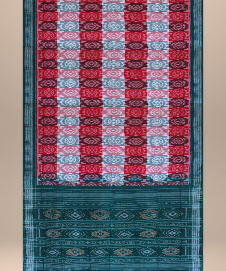 Red pink green cotton handwoven sambalpuri saree