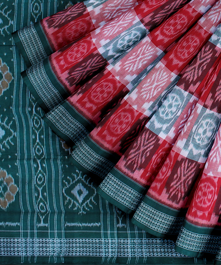 Red pink green cotton handwoven sambalpuri saree
