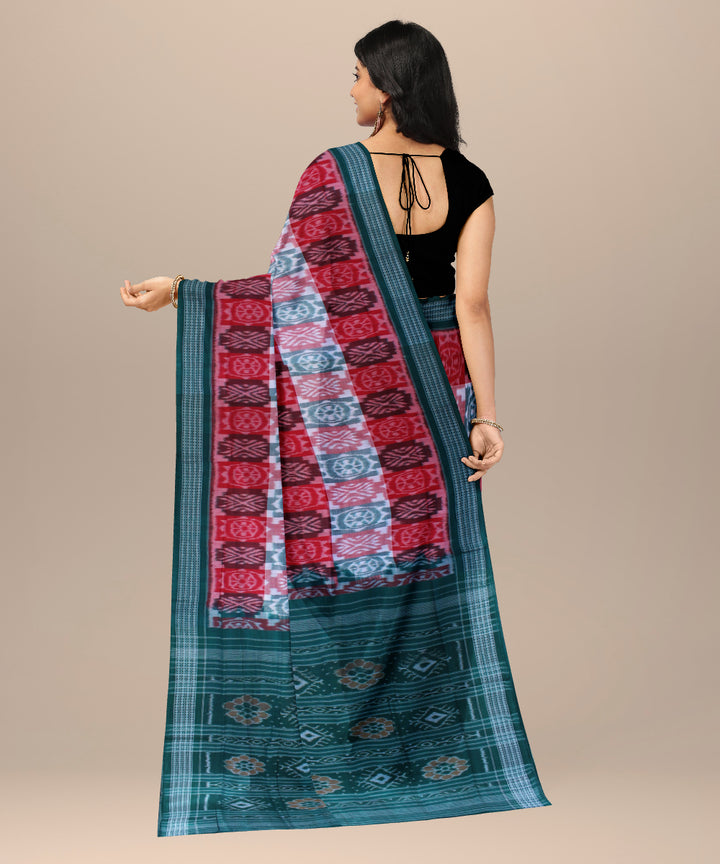 Red pink green cotton handwoven sambalpuri saree