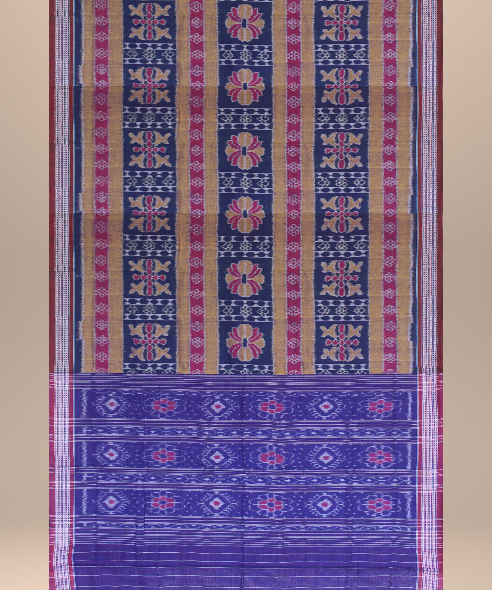 Navy blue marron cotton handwoven sambalpuri saree