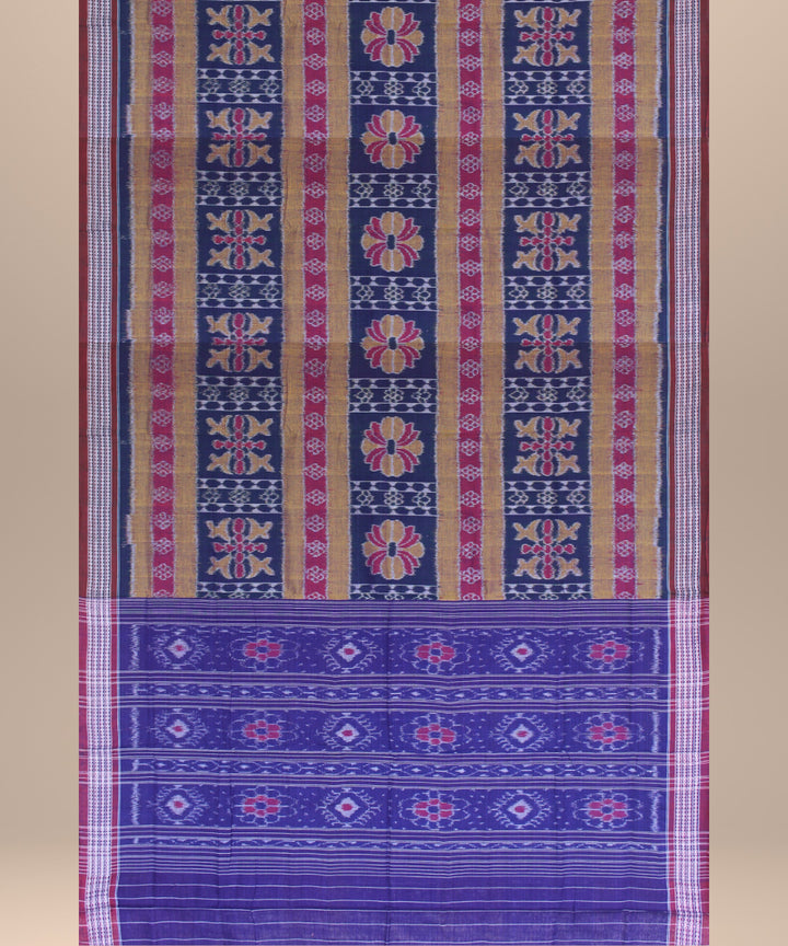 Navy blue marron cotton handwoven sambalpuri saree
