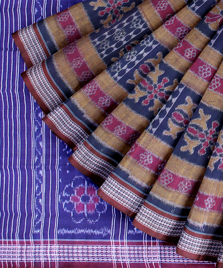 Navy blue marron cotton handwoven sambalpuri saree