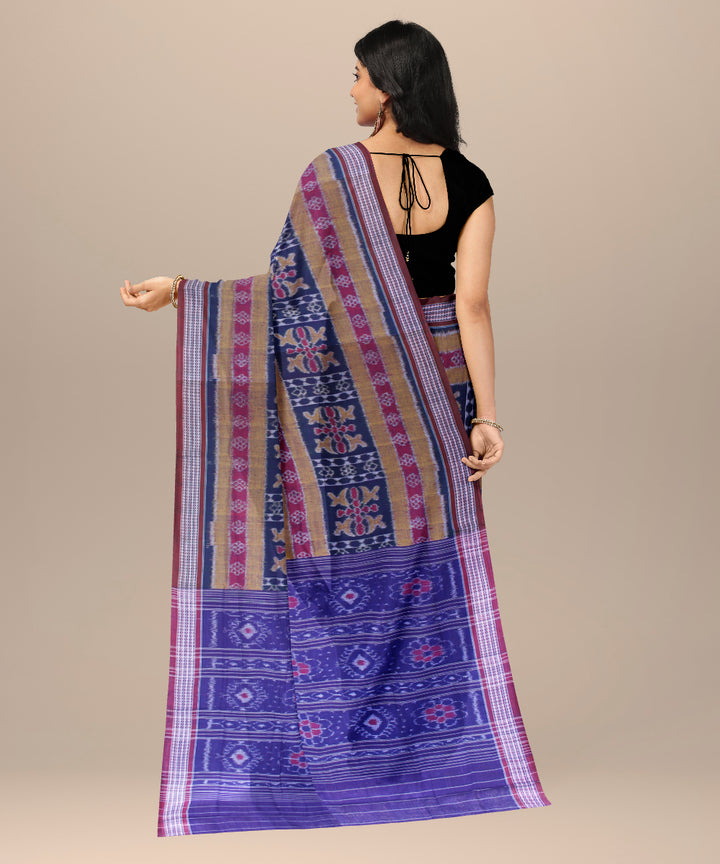 Navy blue marron cotton handwoven sambalpuri saree