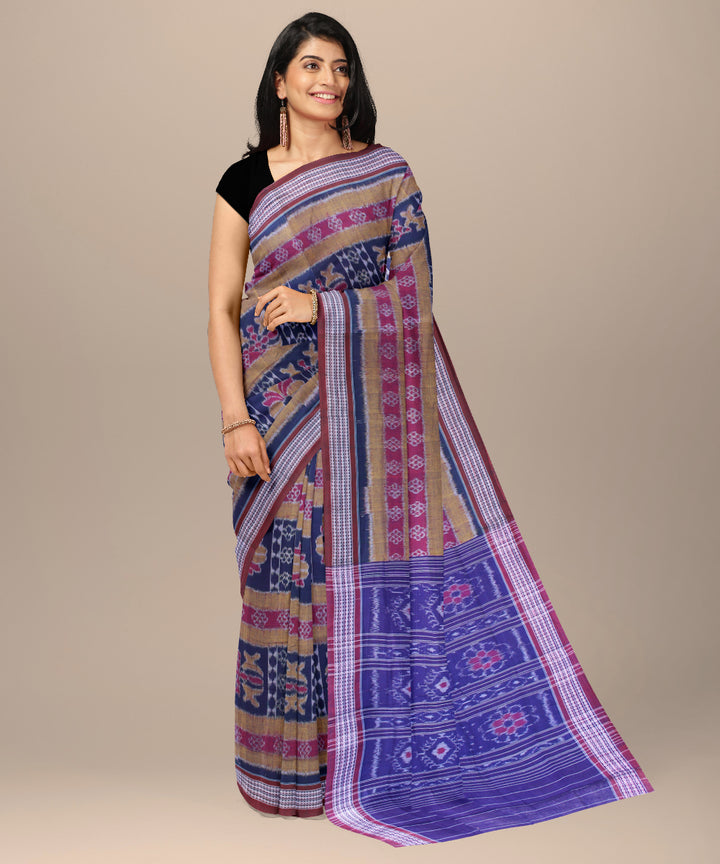Navy blue marron cotton handwoven sambalpuri saree