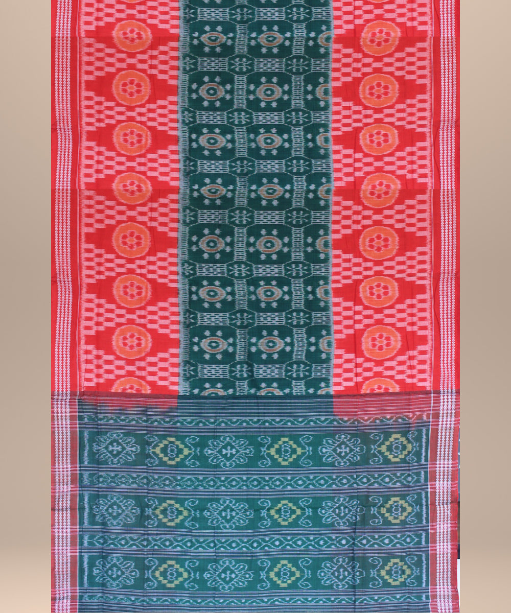 Red dark green cotton handwoven sambalpuri saree