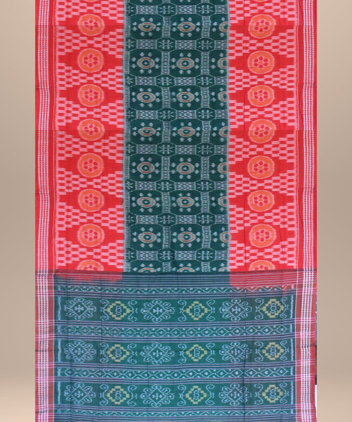 Red dark green cotton handwoven sambalpuri saree