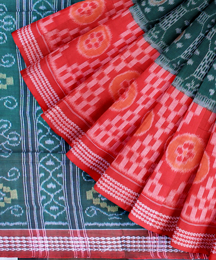 Red dark green cotton handwoven sambalpuri saree