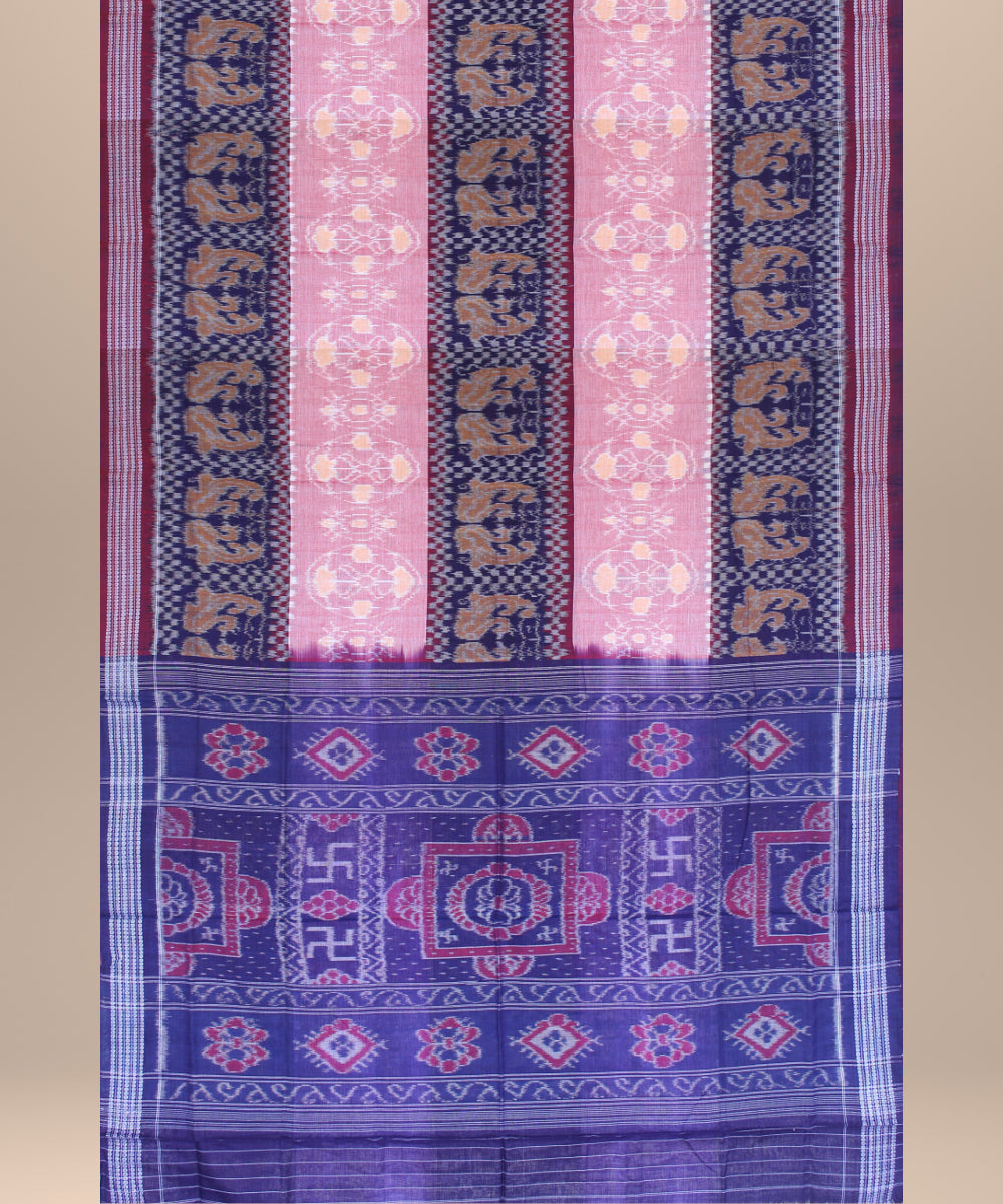 Navy blue pink cotton handwoven sambalpuri saree