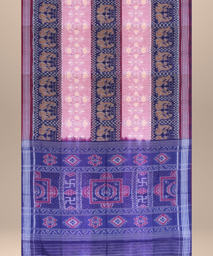 Navy blue pink cotton handwoven sambalpuri saree