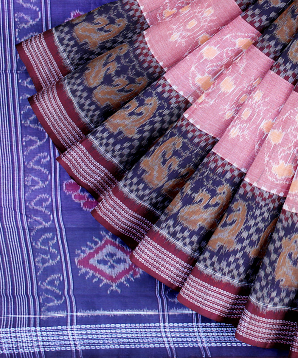 Navy blue pink cotton handwoven sambalpuri saree