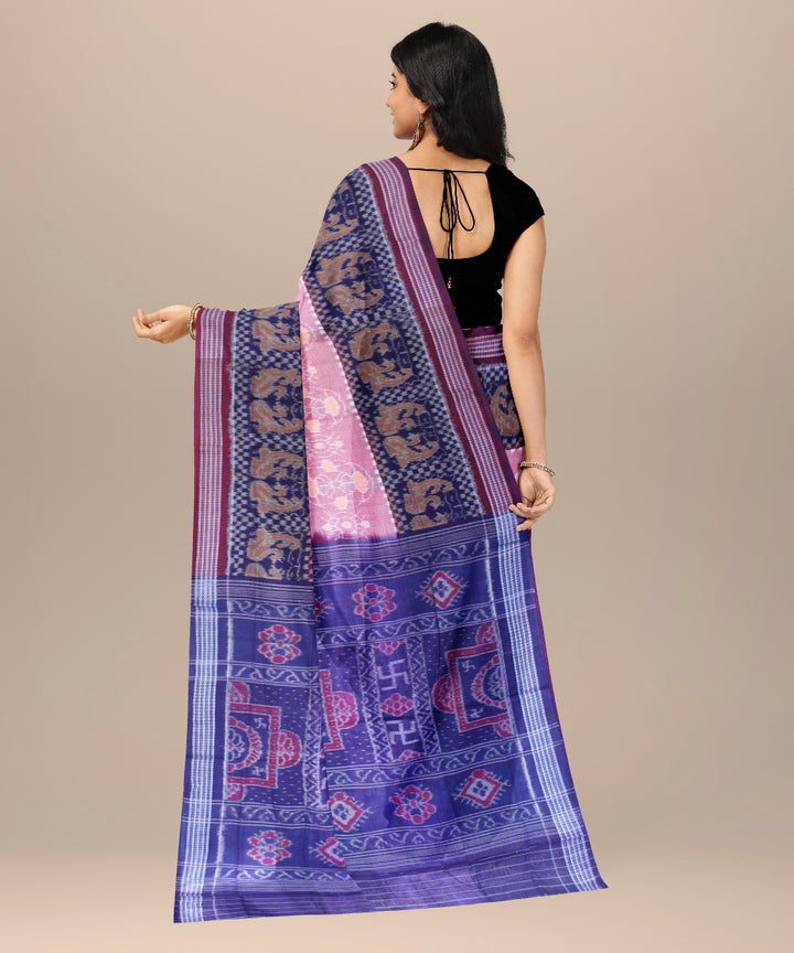 Navy blue pink cotton handwoven sambalpuri saree