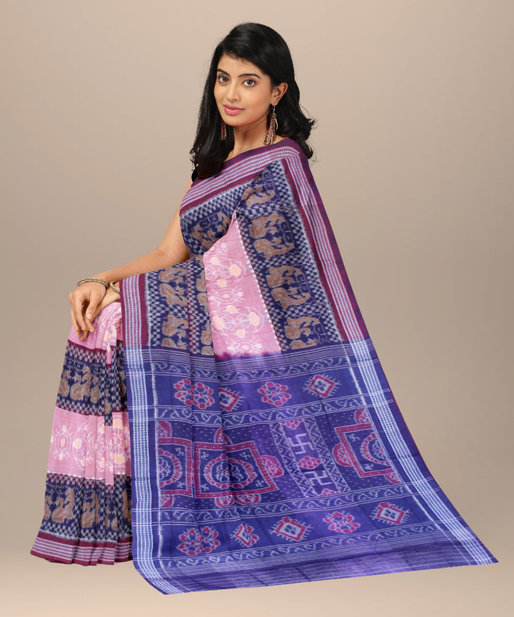 Navy blue pink cotton handwoven sambalpuri saree