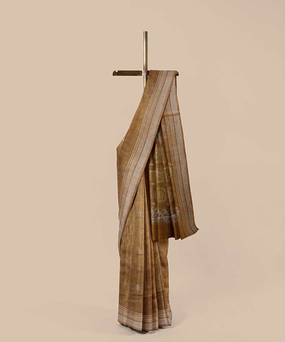 Mustard beige tussar silk handwoven chattisgarh saree