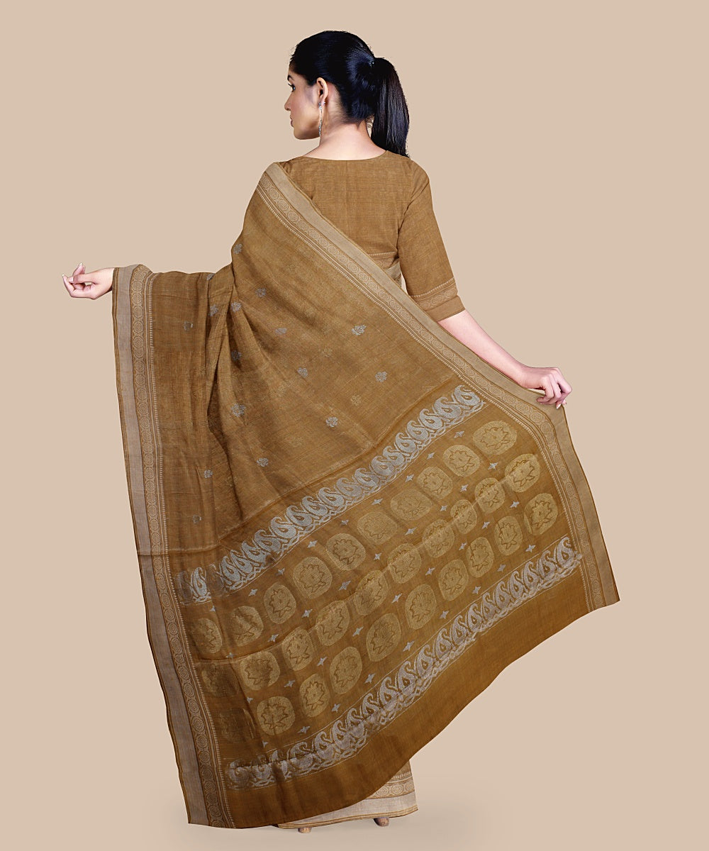 Mustard beige tussar silk handwoven chattisgarh saree