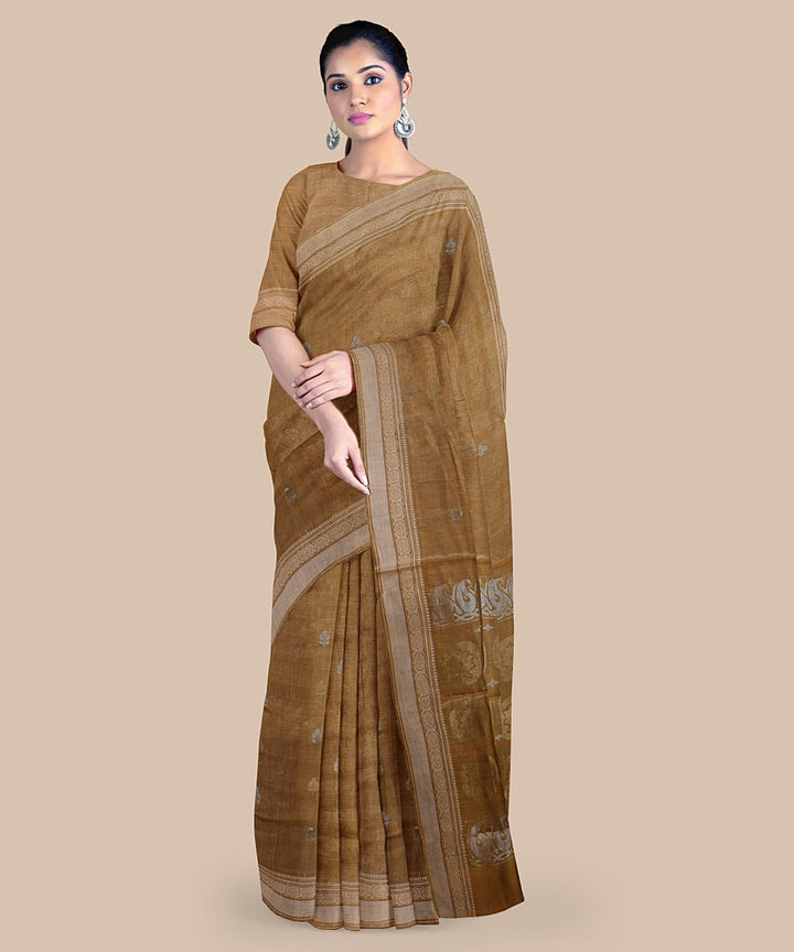 Mustard beige tussar silk handwoven chattisgarh saree