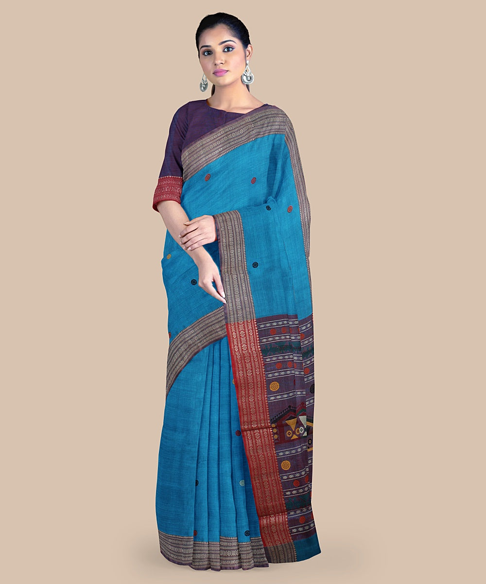 Sky blue dolabedi tussar silk handwoven chattisgarh saree