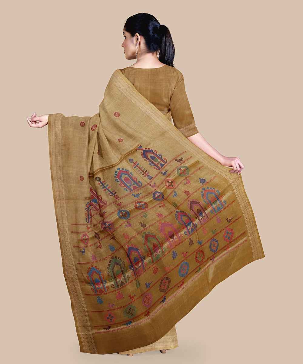 Beige red tussar silk handwoven chattisgarh saree